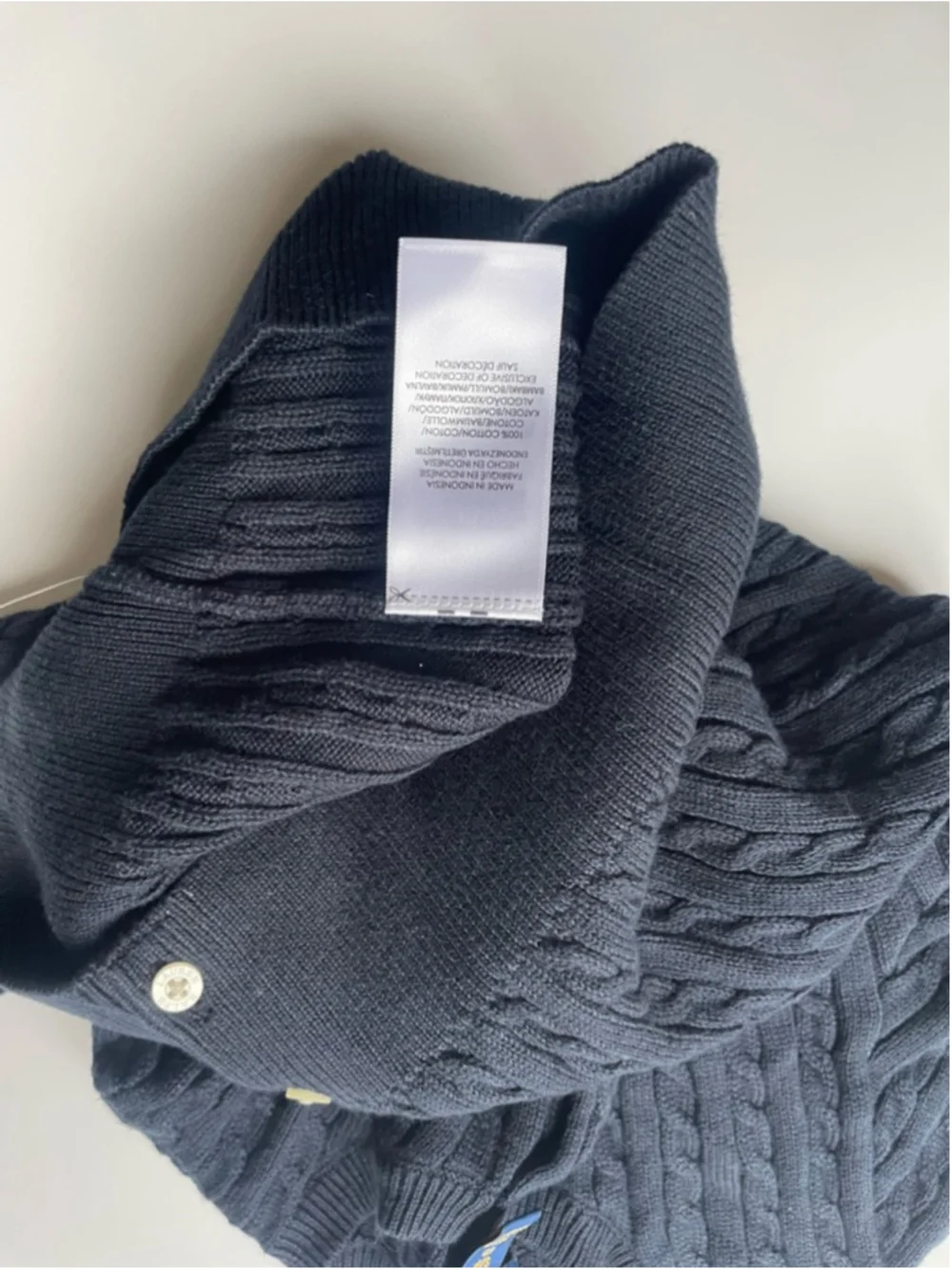 Polo Ralph Lauren Cable Knit Cardigan Navy Cotton Pony Logo Girls Small NWT